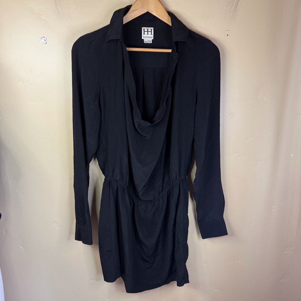 Haute‎ Hippie Silk Black Cowl Neck Size Medium Tie Waist Formal LS Dress Dressy